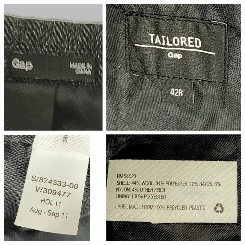 Gap Tailored Blazer sz 42R Men Herringbone Tweed‎ Wool Blend Black Gray Preppy